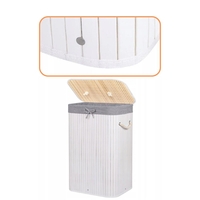 Cos de rufe cu capac, din bambus cu sac textil detasabil, 72 litri, 40x28x60 cm, alb si gri