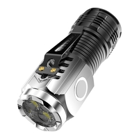 Lanterna cu 3 Nuclee Led, Vafy, Incarcare USB, Autonomie 4-20h, Raza Maxima 100-200 m, 5W, 4 x 4 x 9 cm, Suport de Agatat, Fund Magnetic, Argintiu