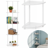 Raft de colt cu 5 polite, MDF, cadru metalic, 148x30x30 cm, alb