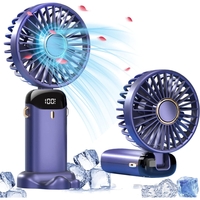 Ventilator Ultra Portabil cu Aromaterapie, Vafy, 3 in 1, de Mana, de Birou, de Gat, 5 Trepte de Viteza, Incarcare USB, Autonomie 12h, Pliabil, cu Ecran LCD, Mov