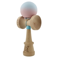 Kendama X Originala, Profesionala, Flippy, Cupe Mari KING SIZE V3, Rubber Grip, Gaura in Baza, Rulment Metalic, din lemn 18 cm, Ata 62/65 cm, Gradient Albastru deschis/Roz