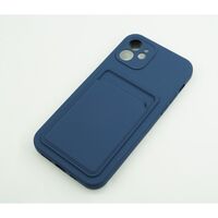 Husa protectie Vafy cu suport card compatibila cu Apple iPhone 12 Pro Albastru inchis