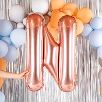 Balon Folie Metalizata Litera N, Flippy, 80 cm, Umflati cu Heliu sau Aer, Ambalaj Individual, Pai inclus, Rose Gold