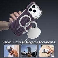 Husa MagSafe pentru iPhone 17 Air, Vafy, Suport Card Detasabil, Carcasa pentru Telefon, Textura Fibra de Carbon, Business Style, Mov