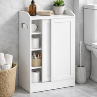VASAGLE Dulap baie ingust, cu suport hartie igienica si compartiment perie WC, usi glisante, rafturi reglabile, 20x60x80 cm, alb