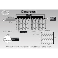 Instalatie Craciun Profesionala de Exterior IP65, Tip Perdea, 4m x 2m, 800 Led-uri Mari, Alb rece, cu flash, Alimentator 1,5 m, Interconectabila, Fir negru, Vafy