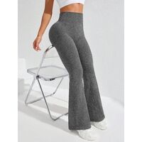 Pantaloni Sport de Dama, Flippy, pentru Yoga, Talie Inalta, Evazati, Tricotati, Gri Inchis, Marime XS