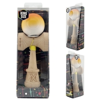 Kendama X Originala, Profesionala, Flippy, Super Sticky cu Cupe Mari KING SIZE V3, Gaura in Baza, Rulment Metalic, din lemn 18 cm, Ata 62/65 cm, Gradient Portocaliu/Galben/Alb