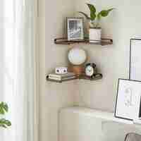 VASAGLE Set de 2 rafturi plutitoare de colt in forma de L, stil industrial, 40x29x14cm, maro rustic și negru