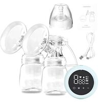 Pompa de San Electrica 2 in 1, Flippy, cu 2 Biberoane, Capacitate 180 ml, Incarcare USB Tip C, 1200 mAh, 2 Moduri, 9 Viteze, Albastru Transparent