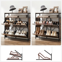 VASAGLE Dulap pantofi din MDF cu ​​4 usi basculante, pentru 12-20 perechi, 98x30x95cm, maro rustic si negru
