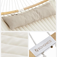 SONGMICS Hamac dublu cu bare curbate din bambus, perna inclusa, maxim 225 kg, 200x140 cm, crem