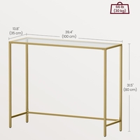 VASAGLE Masa de intrare, blat din sticla securizata, cadru metalic, 35x100x80cm, auriu