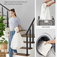SONGMICS Cos de rufe tesut manual, cu captuseala detasabila lavabila, 3 compartimente, stil ratan, 140 litri, 66x33x60 cm, gri