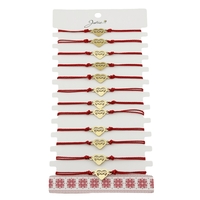 Bratara Martisor pentru Dama, Jolie, Model Inima Mama, Set 12 bucati, Pandativ din Inox Auriu, Snur Ajustabil Impletit, Rosu