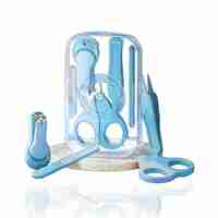 Set 4in1 de Ingrijire Unghii pentru Bebelusi, Flippy, Cutie de Depozitare Texturata, 0-6 Ani, 13.6x8x2 cm, Albastru