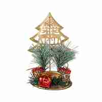 Suport Decorativ pentru Lumanare de Craciun, Flippy, Ornament pentru Lumanare pe Masa, Model Brad cu Reni si Crengute de Brad, din Art Metal, fara Lumanare 13 x 8.3 cm, Auriu