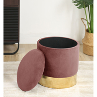 Taburet tapitat rotund Golden cu spatiu de depozitare, velur, 39x39x40 cm, roz pudrat