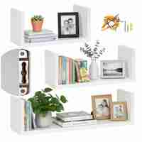 Set 3 rafturi de perete din MDF pentru decor si organizare, 30, 45 si 60 cm, alb