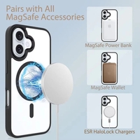 Husa de Protectie Compatibil cu iPhone 16 Plus, Vafy, Incarcare Wireless, Tehnologie Magsafe, Carcasa din TPU/ PC, Protectie Camera, Antisoc, Antizgariere, Gri - Transparent