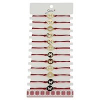 Bratara Martisor pentru Dama, Jolie, Model Fluture in Moneda, Set 12 bucati, Pandativ Auriu din Inox cu Snur Rosu Ajustabil