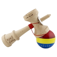 Kendama X Originala, Profesionala, Flippy, Tricolor Edition cu Stele, Super Sticky cu Cupe Mari KING SIZE V3, Rulment Metalic si Gaura in Baza, din Lemn 18 cm, Ata 62/65 cm, Multicolor