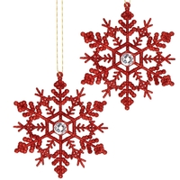 Decoratiune brad fulg de zapada cu cristal, set 2 bucati, 12cm, rosu