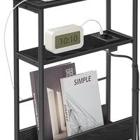 VASAGLE Masuta ingusta cu priza si porturi de incarcare USB, 3 rafturi, 45x18x58 cm, negru