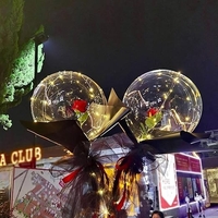 Set Buchet Decorativ, Flippy, Trandafir in Balon cu Lumini Led, Diametru 35 cm, 2 x Baterii AA (neincluse), Rosu/Negru