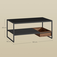 VASAGLE Masuta cafea cu sertar si raft inferior, structura otel, 100x55x45 cm, negru