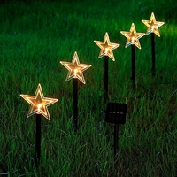 Set 5 Lampi solare LED de exterior Model Stea, pentru gradina, Vafy, 35.5 cm, Alb Cald