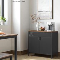 SONGMICS Dulap depozitare metalic cu 2 usi, raft reglabil, cadru otel, stil industrial, 80x40x76 cm, negru si maro rustic