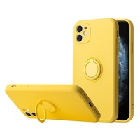 Husa protectie Vafy compatibila cu Huawei P40 Lite E Liquid Silicone Ring cu suport rotativ Galben