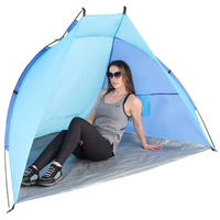 Cort plaja pentru 2 persoane, cu protectie UV si podea izolanta, 200x120x120 cm, albastru