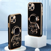 Husa de Protectie TPU 2in1, Vafy, pentru Apple iPhone 15, Astronaut cu Suport, Antisoc, Rezistenta la Impact, Protectie Camera, Negru