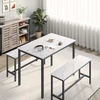 VASAGLE Masa de bar cu 2 banci, design industrial, 110x70x75 cm, alb marmura