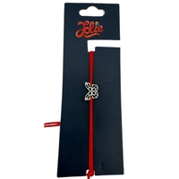 Martisor Bratara din Inox pentru Copii, Jolie, Textil si Inox, Snur Rosu, Model Fluture Plin, Argintiu