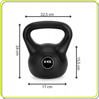 Kettlebell 8 kg, bitum cu invelis rezistent ABS, 24x23 cm, negru