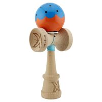 Kendama X Originala, Profesionala, Flippy, Super Sticky cu Cupe Mari KING SIZE V3, Gaura in Baza, Rulment Metalic, din lemn 18 cm, Ata 62/65 cm, Special Albastru/Portocaliu