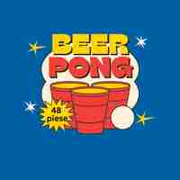 Joc de baut Beer Pong Flippy, 24 Pahare, 24 Mingi, material plastic, reutilizabil, portabil, rosu