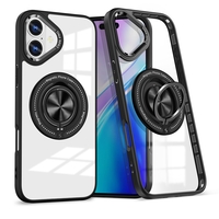 Husa de Protectie TPU, Vafy, pentru iPhone 16 Plus, Anticadere, cu Incarcare Wireless, Tehnologie Magsafe, Inel Magnetic Rotativ cu Functie de Suport, Transparent-Negru