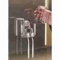 Suport Multifunctional Dublu, Pahar si Suport pentru Periuta de Dinti, Flippy, Plastic, 11 cm x 11.5 cm, Gri