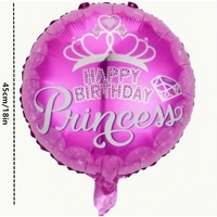 Balon din Folie Metalizata, Flippy, Figurine, Model Princess, Happy Birthday, Tematica Aniversare, 45 cm, Ambalaj Individual, Pai Inclus, Umflare cu Aer sau Heliu, Multicolor