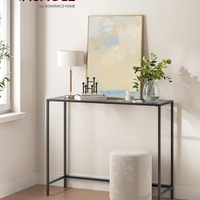VASAGLE Masa consola 100x20x80 cm, blat sticla securizata si cadru metalic, negru
