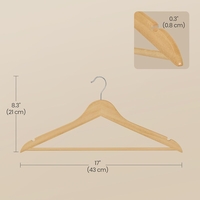 SONGMICS Set de 30 de umerase din lemn, carlige rotative 360°, cu bara pentru pantaloni, 43 cm, natur
