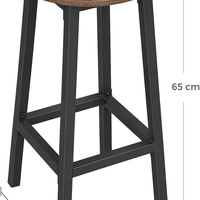 VASAGLE Set 2 scaune bar inalte, sezut rotund, cadru din otel, inaltime 65 cm, stil industrial, maro rustic si negru