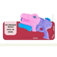 Pistol cu Apa pentru Copii, Rezervor, Pentru Piscina/Plaja, Flippy, 6ani+, Tiranozaur, 3 duze, Roz, 660ML