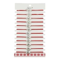 Martisor Bratara Elastica cu Pandantiv din Inox, Jolie, pentru Dama, Set 12 bucati, Snur Rosu Textil, Model Inima Luna