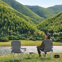 SONGMICS Set 2 scaune pliabile camping cu suport bauturi, husa transport, 150 kg, 54x86x97 cm, gri