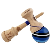 Kendama X Originala, Profesionala, Flippy, SATURN Blue Planet, Super Sticky cu Cupe Mari KING SIZE V3, Gaura in Baza, Rulment Metalic, din lemn 18 cm, Ata 62/65 cm, Albastru